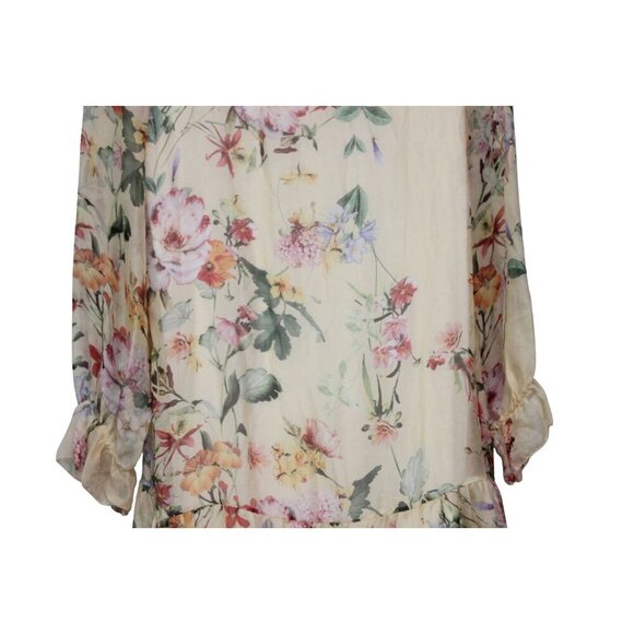 NWT BELLAMBRA Silk Blend Tiered Hem Mini Dress Yellow Floral Size Medium Italy - Picture 14 of 16